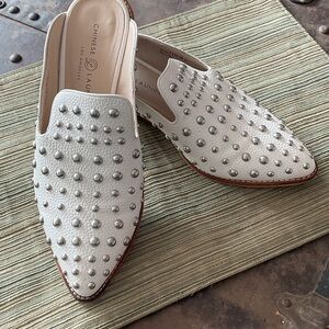 Chinese Laundry Silver Studded White Mules
